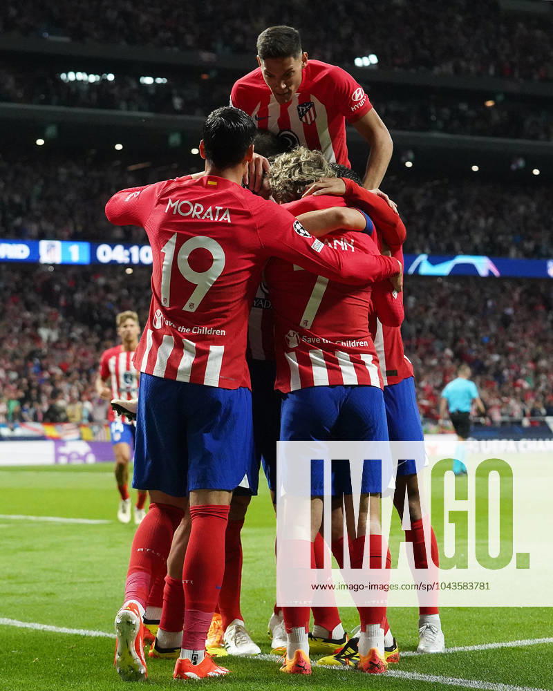 Atletico de Madrid s players celebrate goal during Champions League 2023 2024,Quarter-finals, 1st leg match. April 10,2024. (2024041055)