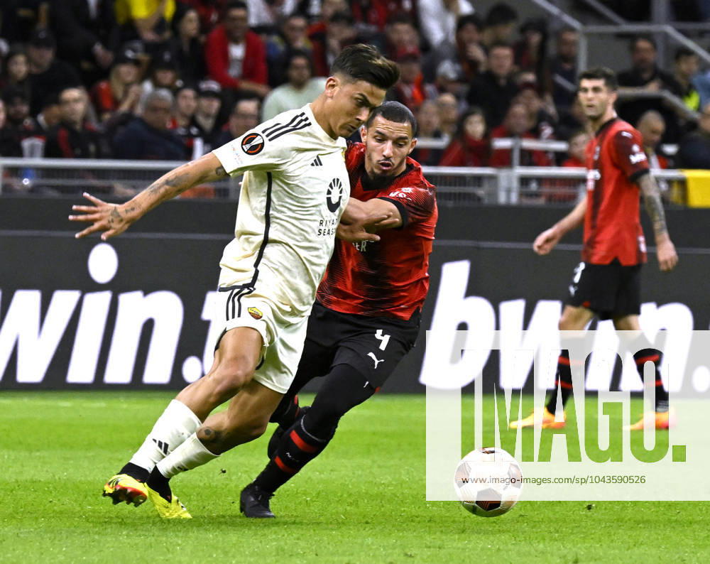 Foto IPP Paolo Bona Milano 11 04 2024 UEFA Europa League di Calcio stagione 2023 2024 partita Milan-Roma Nella foto Paulo Dybala e Ismael Bennacer Italy Photo Press Worldwide Copyright italy Italy ITALY