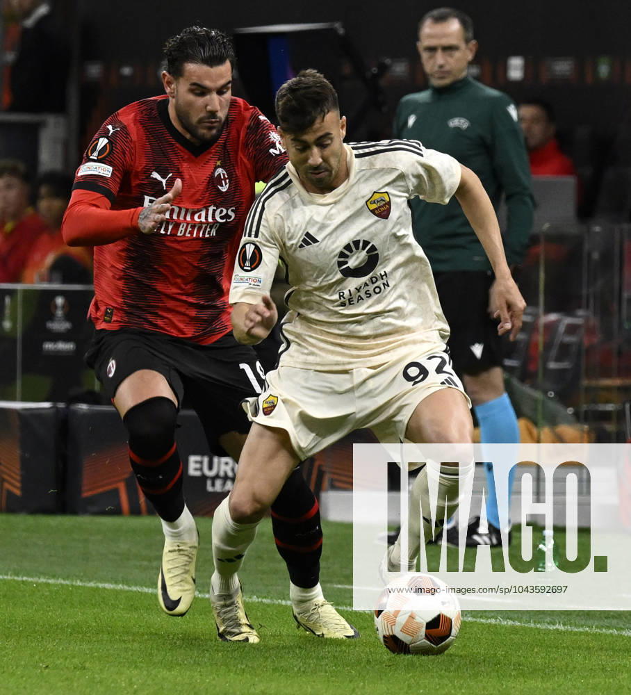 Foto IPP Paolo Bona Milano 11 04 2024 UEFA Europa League di Calcio stagione 2023 2024 partita Milan-Roma Nella foto Stephane El Shaarawy e Theo Hernandez Italy Photo Press Worldwide Copyright italy Italy ITALY