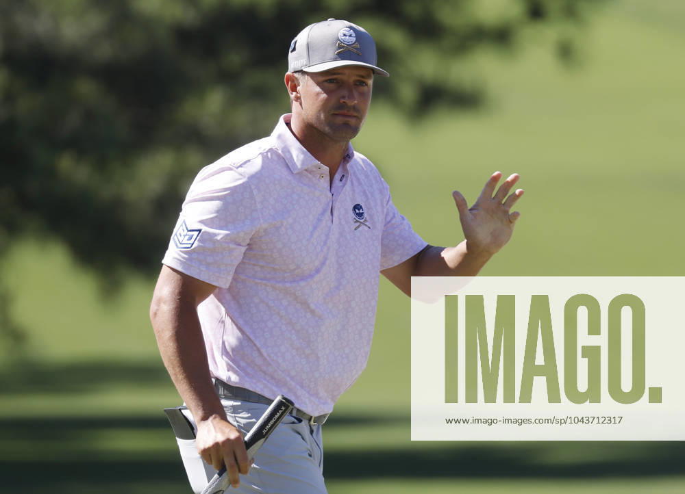 Bryson DeChambeau reacts after putting on the seventh hole during the third round of the Masters Tournament at Augusta National Golf Club in Augusta, Georgia on Saturday, April 13, 2024. AUG20240413538 TANNENxMAURY