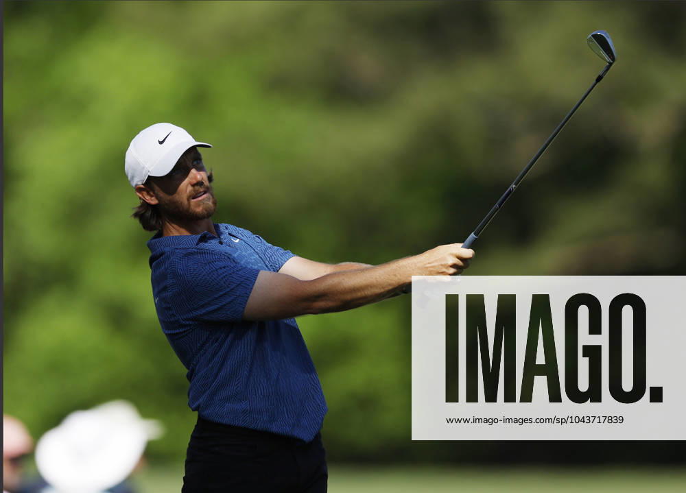 England s Tommy Fleetwood hits his tee shot on the twelfth hole during the third round of the Masters Tournament at Augusta National Golf Club in Augusta, Georgia on Saturday, April 13, 2024. AUG20240413146 JOHNxANGELILLO