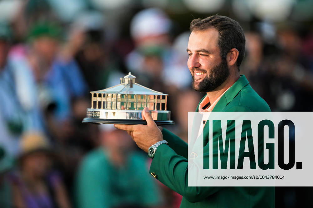 Scottie Scheffler of the United States celebrates with the trophy and his green jacket after winning the 2024 Masters Golf Tournament on April 14, 2024 in Augusta Photo Petter Arvidson BILDBYRAN kod PA PA0795 bbeng golf masters the masters augusta us masters jubel