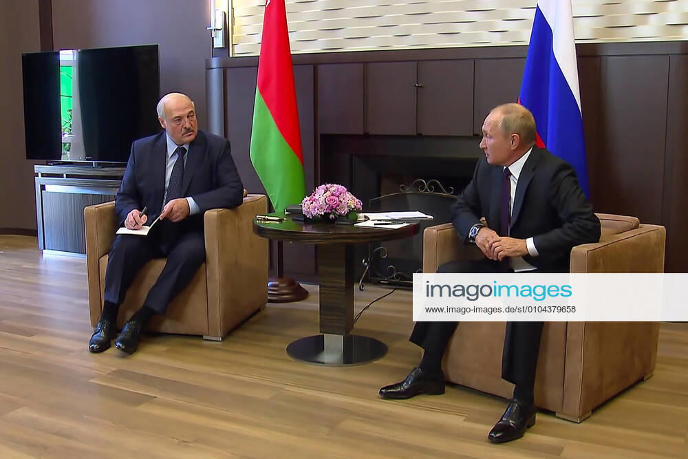 Belarus President Alexander Lukashenko (L) and Russia s President Vladimir Putin during a meeting at Bocharov Ruchei residence. Video screen grab. Russian Presidential Press and Information Office TASS TS0E7111