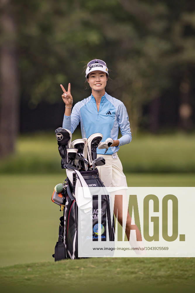 GRACE KIM all smiles on the fairway during round 1 of The Chevron Championship at The Club at Carlton Woods on April 18, 2024, in The Woodlands, Texas. The Woodlands USA - ZUMAp213 20240418_znp_p213_086