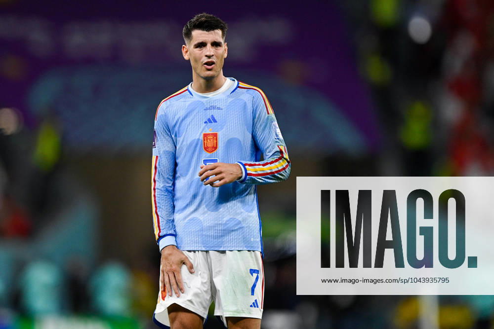 2022-12-06 Morocco v Spain - Round of 16 - FIFA World Cup, WM, Weltmeisterschaft, Fussball Qatar 2022 AL RAYYAN, QATAR - DECEMBER 6: Alvaro Morata of Spain looks on during the Round of 16 - FIFA World Cup Qatar 2022 match between Morocco and Spain at the Education City Stadium on December 6, 2022 in Al Rayyan, Qatar (Photo by Pablo Morano BSR Agency) Al Rayyan Qatar Content not available for redistribution in The Netherlands directly or indirectly through any third parties.