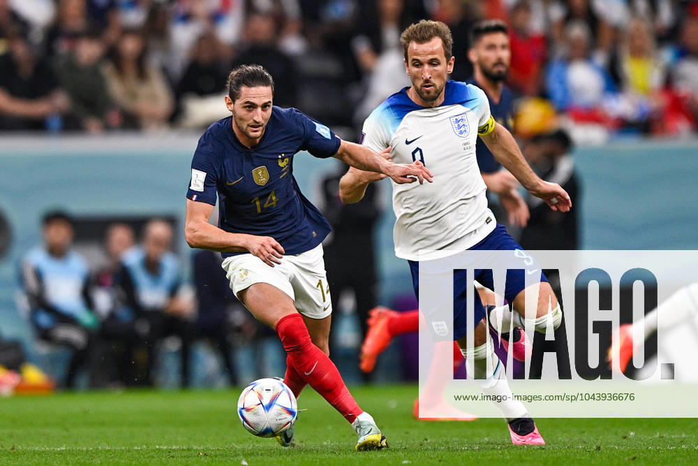 2022-12-10 Netherlands v Argentina - Quarter Final - FIFA World Cup, WM, Weltmeisterschaft, Fussball Qatar 2022 LUSAIL CITY, QATAR - DECEMBER 10: Adrien Rabiot of France battles for the ball with Harry Kane of England during the Quarter Final - FIFA World Cup Qatar 2022 match between Netherlands and Argentina at the Lusail Stadium on December 10, 2022 in Lusail City, Qatar (Photo by Pablo Morano BSR Agency) Lusail City Qatar Content not available for redistribution in The Netherlands directly or indirectly through any third parties.