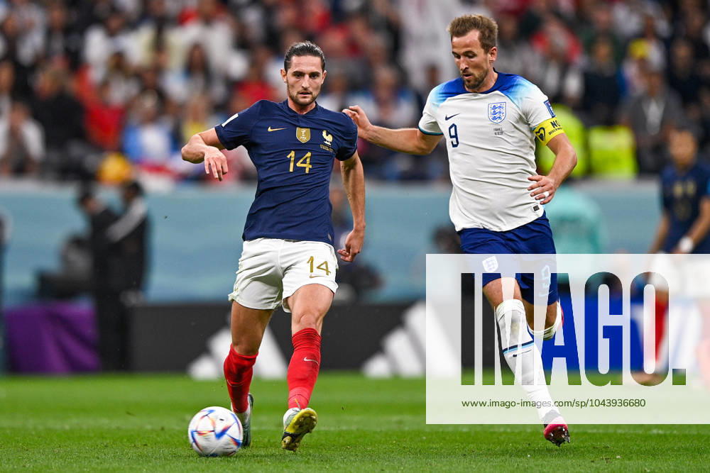 2022-12-10 Netherlands v Argentina - Quarter Final - FIFA World Cup, WM, Weltmeisterschaft, Fussball Qatar 2022 LUSAIL CITY, QATAR - DECEMBER 10: Adrien Rabiot of France battles for the ball with Harry Kane of England during the Quarter Final - FIFA World Cup Qatar 2022 match between Netherlands and Argentina at the Lusail Stadium on December 10, 2022 in Lusail City, Qatar (Photo by Pablo Morano BSR Agency) Lusail City Qatar Content not available for redistribution in The Netherlands directly or indirectly through any third parties.