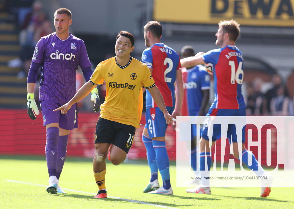 Crystal Palace v Wolverhampton Wanderers - Premier League - Selhurst Park September 3, 2023, London: London, England, 3rd September 2023. Hwang Hee-Chan of Wolverhampton Wanderers celebrates after scoring to make it 1-1 during the Premier League match at Selhurst Park, London. London