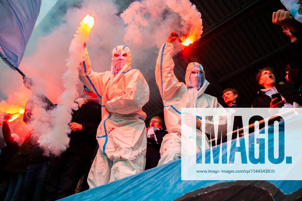 Gefle supporters with pyrotechnics during the Superettan football match between Gefle and Sandviken on April 27, 2024 in Gävle