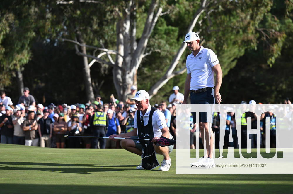 LIV GOLF ADELAIDE, Brendan Steele lines up a putt during the final round of LIV Golf Adelaide at the Grange Golf Club in Adelaide, Sunday, April 28, 2024. ( NO ARCHIVING, , NO USE IN BOOKS WITHOUT CONSENT ADELAIDE SOUTH AUSTRALIA AUSTRALIA