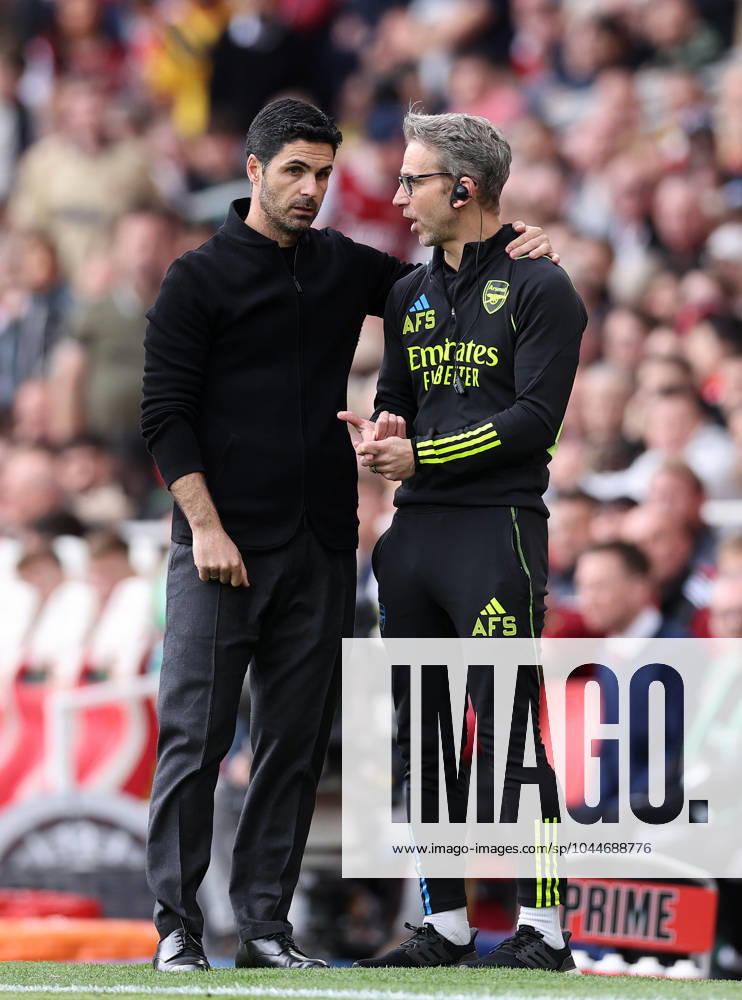 London, England, 4th May 2024. Mikel Arteta manager of Arsenal with his assistant Albert Stuivenberg during the Premier League match at the Emirates Stadium, London. Picture credit should read: David Klein Sportimage . SPI-3128-0133