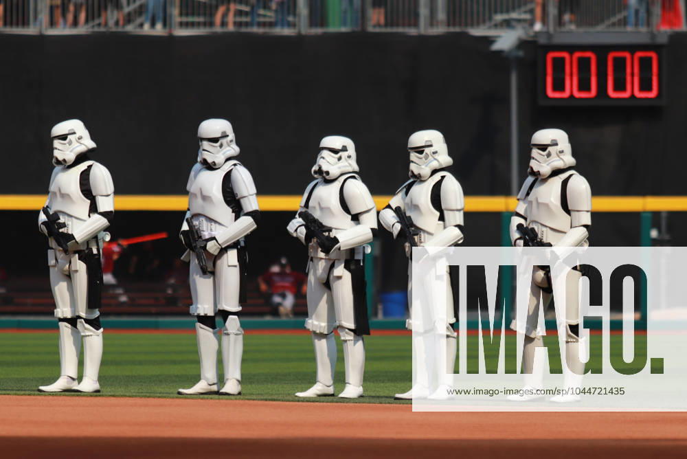 Persons wearing Storm Troopers costume on the occasion of Star Wars Day are seen during the match 2 of the series between Guerreros de Oaxaca and the Diablos Rojos del Mo xico of the Mexican Baseball League (LMB) at the Alfredo Harp Heloº Stadium. Diablos Rojos beat Guerreros de Oaxaca 12-2 Mexico City Mexico - ZUMAe321 20240504_zsa_e321_027