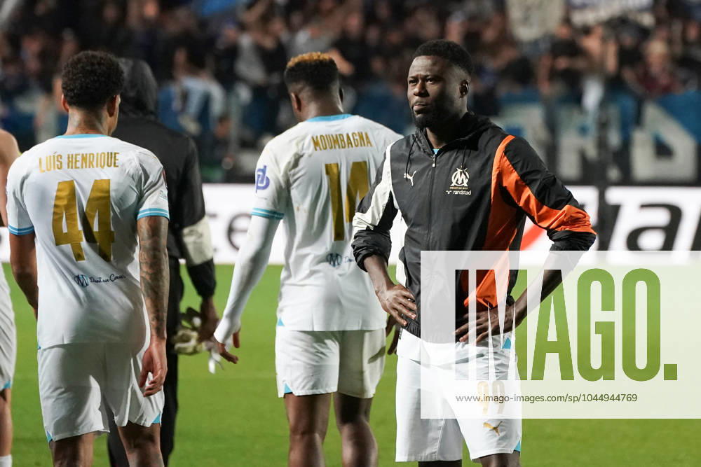 Chancel Mbemba (Olympique de Marseille) looks dejected during the UEFA Europa League semifinal second leg match between Atalanta Bergame and Olympique de Marseille at Gewiss Stadium in Bergame. FOOTBALL : Atalanta Bergame vs Olympique de Marseille - Demi finale retour - Europa League - Marseille - 09 05 2024 NorbertScanella Panoramic