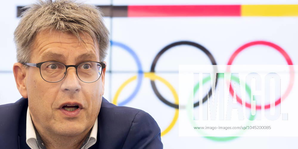Joint press conference by the DFB, DOSB and DFL Thomas Weikert President of the German Olympic Sports Confederation speaks during the press conference Press conference United against online hate on May 13, 2024 in Frankfurt am Main , Frankfurt am Main Hesse Germany DFB Campus