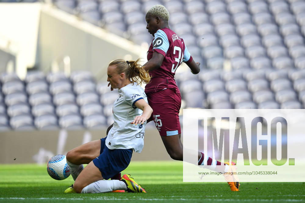 Tottenham Hotspur Women v West Ham United Women FA Women s Super League 18 05 2024. Tottenham Hotspur Women defender Molly Bartrip (5) comes across to tackle West Ham United Women forward Princess Ademiluyi (35) during the FA Women s Super League match between Tottenham Hotspur Women and West Ham United Women at Tottenham Hotspur Stadium, London, United Kingdom on 18 May 2024. Editorial use only DataCo restrictions apply See www.football-dataco.com ,