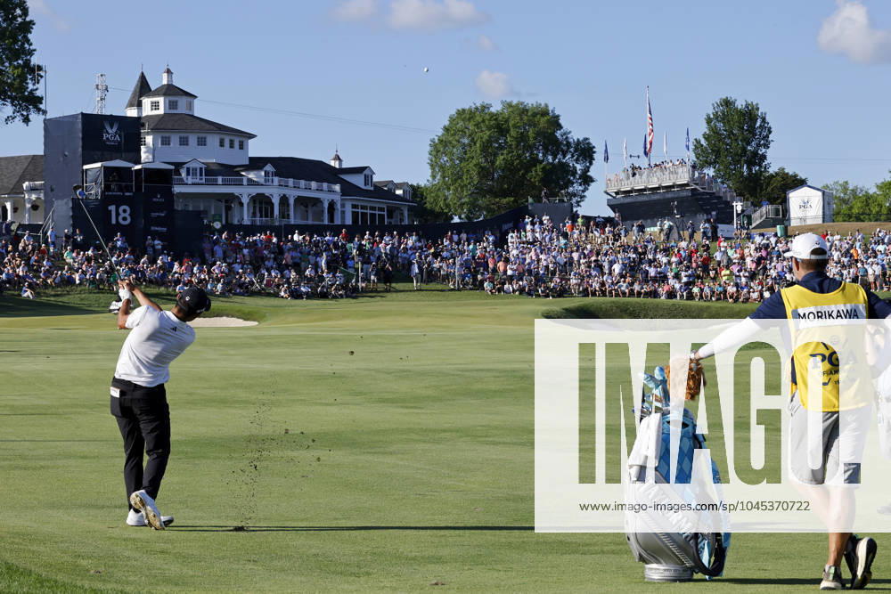 LOUISVILLE, KY - MAY 18: Collin Morikawa (USA) plays a shot at the 18th hole during the third round of the 2024 PGA, Golf Herren Championship at Valhalla Golf Club on May 18, 2024 in Louisville, Kentucky. (Photo by Joe Robbins Icon Sportswire) GOLF: MAY 18 PGA Championship Icon573240518064