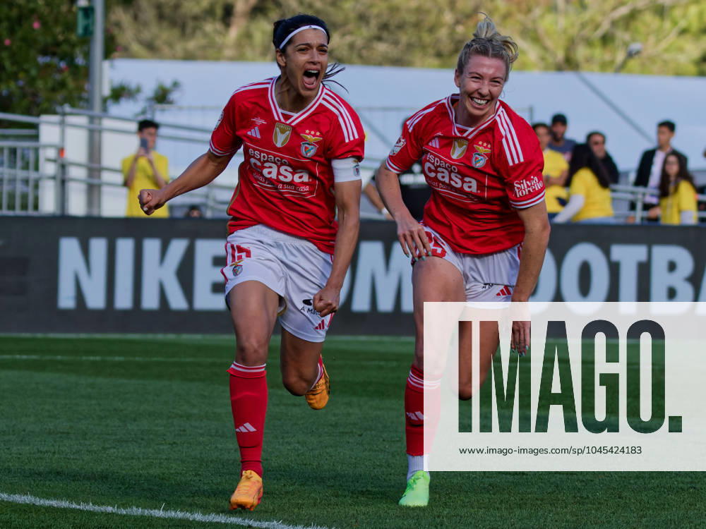 Lisbon, Portugal, May 19 2024: Carole Costa (15 SL Benfica) celebrates her goal with Chandra Davidson (25 SL Benfica) during the Taca de Portugal Final game between SL Benfica and Racing Power FC at Estadio Nacional do Jamor in Lisbon, Portugal (Pedro Porru SPP)