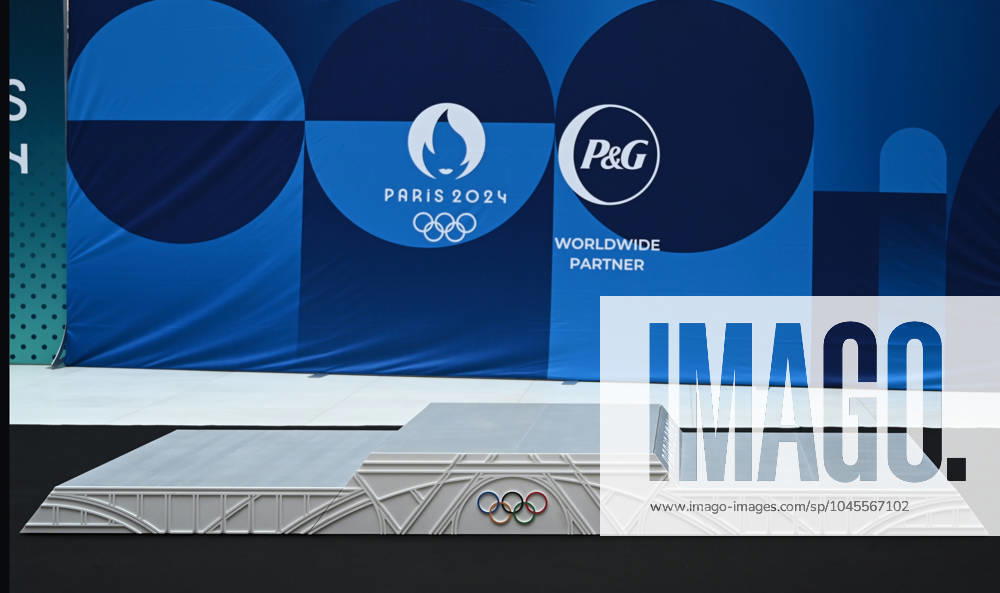 (240524) -- SAINT DENIS, May 24, 2024 -- Photo taken on May 23, 2024 shows the Paris 2024 podium during an unveiling ceremony of the podiums of the Paris 2024 Olympics and Paralympics held in Saint Denis, near Paris, France. (Photo by Julien Mattia Xinhua) (SP)FRANCE-SAINT DENIS-PARIS 2024 OLYMPIC AND PARALYMPIC PODIUMS-UNVEILING JxUlienmattiagaojing