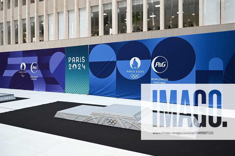 (240524) -- SAINT DENIS, May 24, 2024 -- Photo taken on May 23, 2024 shows the Paris 2024 podium during an unveiling ceremony of the podiums of the Paris 2024 Olympics and Paralympics held in Saint Denis, near Paris, France. (Photo by Julien Mattia Xinhua) (SP)FRANCE-SAINT DENIS-PARIS 2024 OLYMPIC AND PARALYMPIC PODIUMS-UNVEILING JxUlienmattiagaojing
