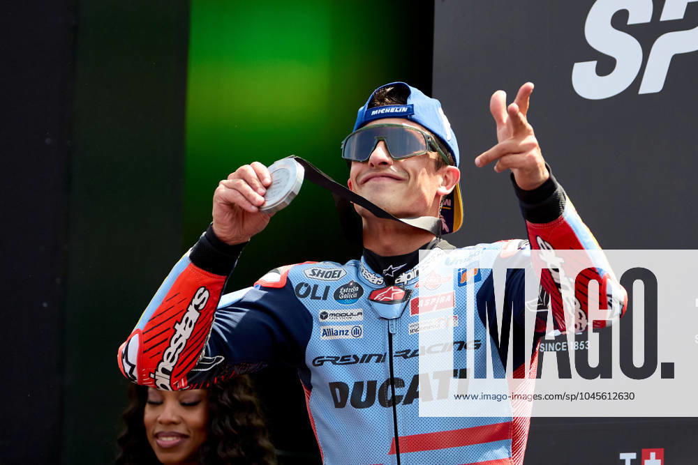 KW21 25th May 2024; Circuit de Barcelona, Barcelona, Catalonia, Spain; 2024 MotoGP of Catalunya Qualifying Day; sprint race podium ceremony, Marc Marquez of the Gresini Racing celebrates the 2nd place ActionPlus12647087 PabloxGuillen
