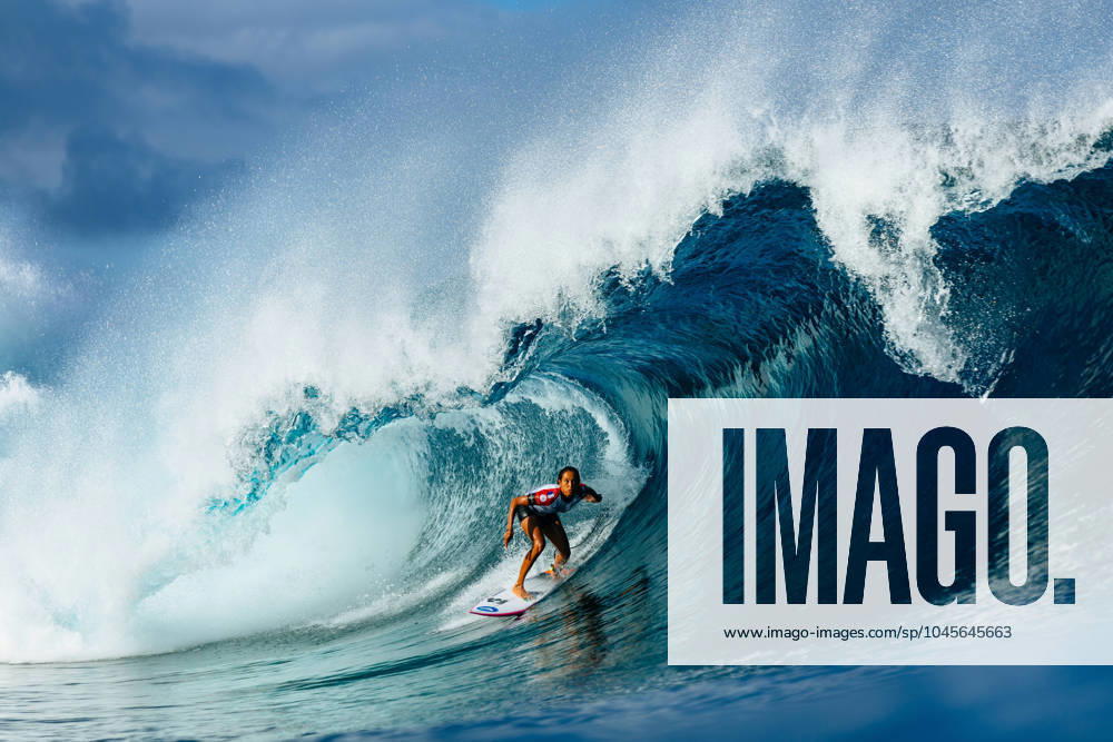 SURFING WSL TAHITI PRO, A supplied image obtained on Sunday, May 26, 2024, of Vahine Fierro of France surfs in Heat 2 of the Opening Round during the SHISEIDO Tahiti Pro at Teahupo o, Tahiti. ( NO ARCHIVING, , NO USE IN BOOKS WITHOUT CONSENT TAHITI