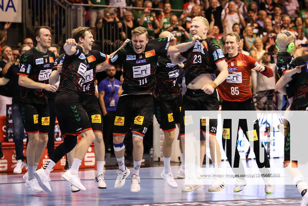 From l Felix Claar SC Magdeburg,7 , Janus Smarason SC Magdeburg,13 , Gisli Kristjansson SC Magdeburg,10 , Magnus Saugstrup SC Magdeburg,23 , Goalkeeper Mikael Aggefors SC Magdeburg,85 Handball Bundesliga Season 2023 2024 SC Magdeburg vs SC DHFK Leipzig at the GETEC Arena in Magdeburg Action,Handball,Germany