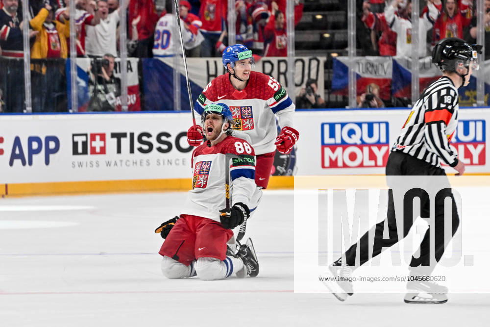 PRAGUE, CZECH REPUBLIC MAY 26 David Pastrnak of Czechia celebrate his goal during 2024 IIHF Ice Hockey World Championship Czechia Final match between Switzerland and Czech Republic at Prague Arena on May 26, 2024 in Prague, Czech Republic Prague Prague Arena Czech Republic