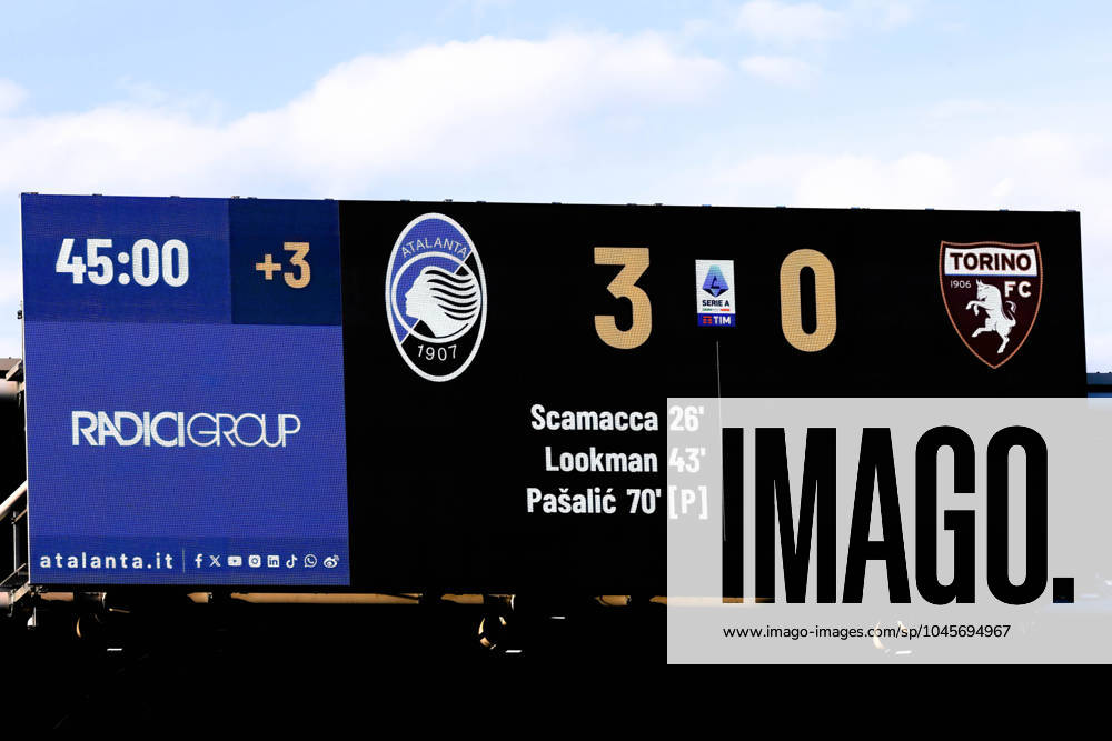 Serie A: Atalanta BC vs Torino FC Italy, Bergamo, may 26 2024: the final result on the score board between Atalanta BC vs Torino FC at the end of soccer game Atalanta BC vs Torino FC, day 38 Serie A Tim 2023-2024 Gewiss Stadium Bergamo Lombardy Italy