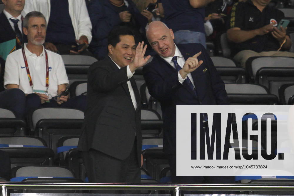FIFA President, Gianni Infantino R and Chairman of the Indonesian Football Association, Erick Thohir L are seen during FIFA U-17 World Cup Final match between Germany and France at Manahan Stadium. Surakarta Indonesia - ZUMAb228 20231202_zip_b228_057