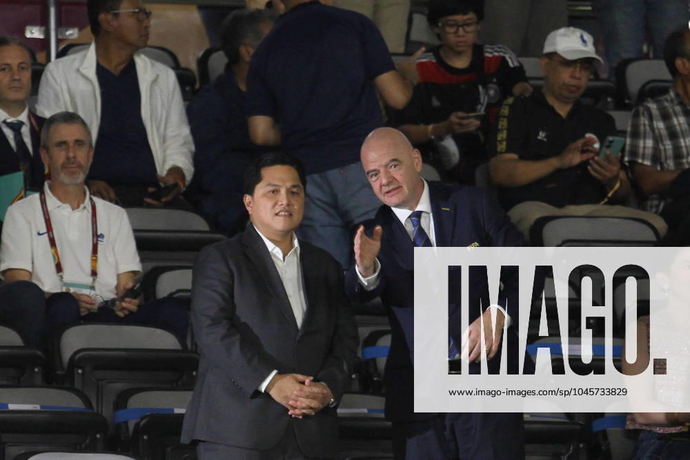 FIFA President, Gianni Infantino R and Chairman of the Indonesian Football Association, Erick Thohir L are seen during FIFA U-17 World Cup Final match between Germany and France at Manahan Stadium. Surakarta Indonesia - ZUMAb228 20231202_zip_b228_061