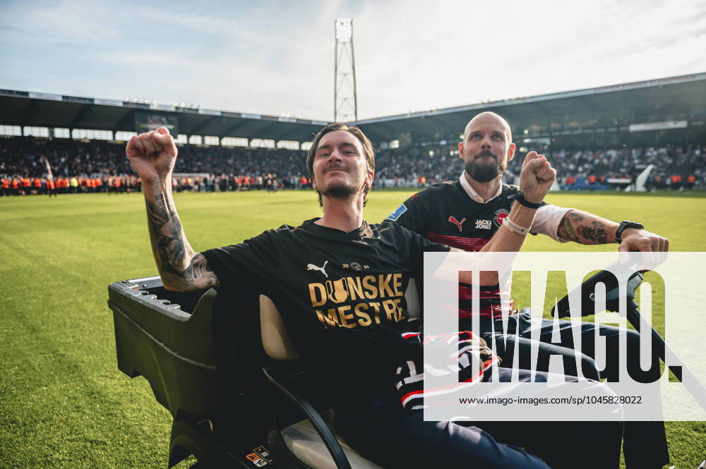 FC Midtjylland v Silkeborg IF - 3F Superligaen Herning, Denmark - May 26: Kristoffer Olsson of FC Midtjylland celebrates the 2024 3F Superliga championship at MCH Arena Herning MCH Arena Denmark