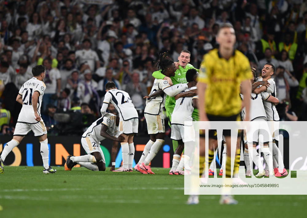 Football UEFA Champions League Final 2024, Borussia Dortmund Real Madrid,, v l Eduardo Camavinga Real Madrid and team cheer celebrate at the end of the match London