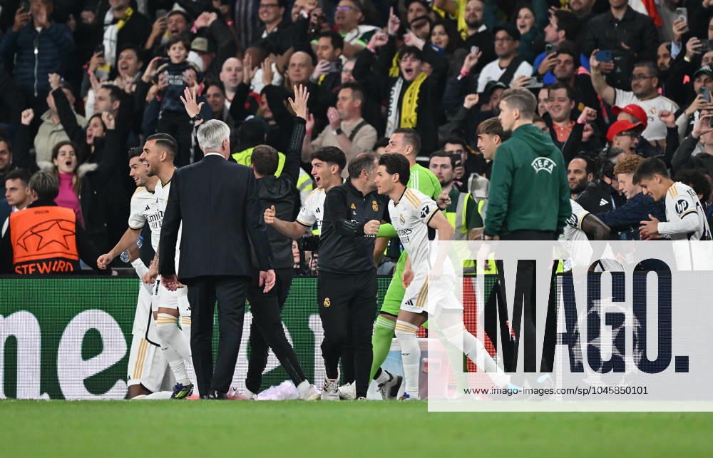 Football UEFA Champions League Final 2024, Borussia Dortmund Real Madrid,, v l Coach Carlo Ancelotti Real Madrid cheers celebrate at the end of the match London