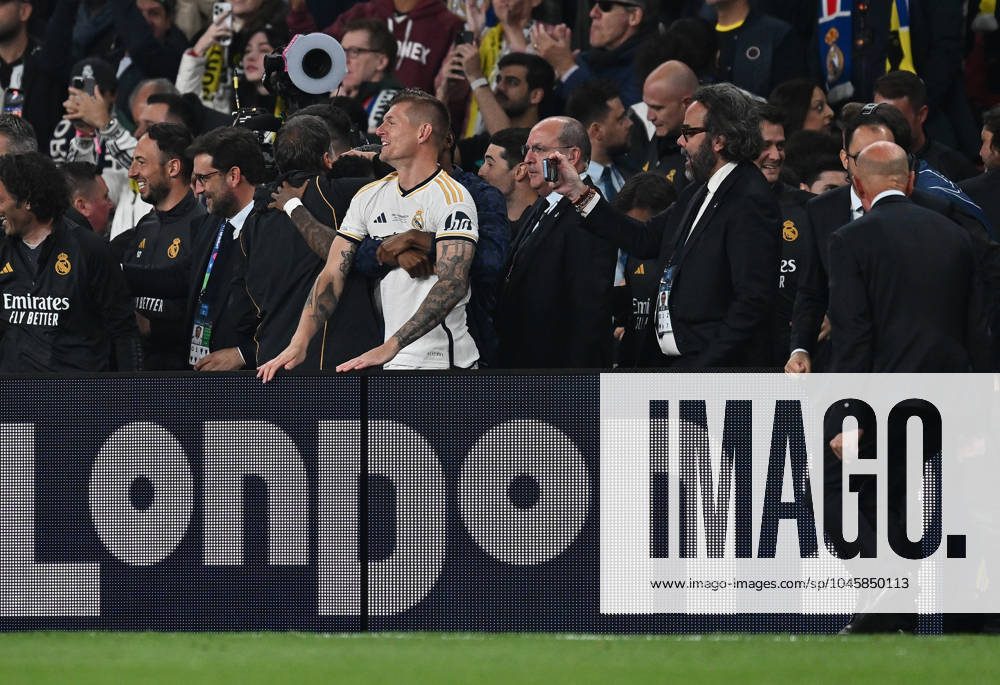 Football UEFA Champions League Final 2024, Borussia Dortmund Real Madrid,, v l Toni Kroos Real Madrid and team cheer celebrate at the end of the match London