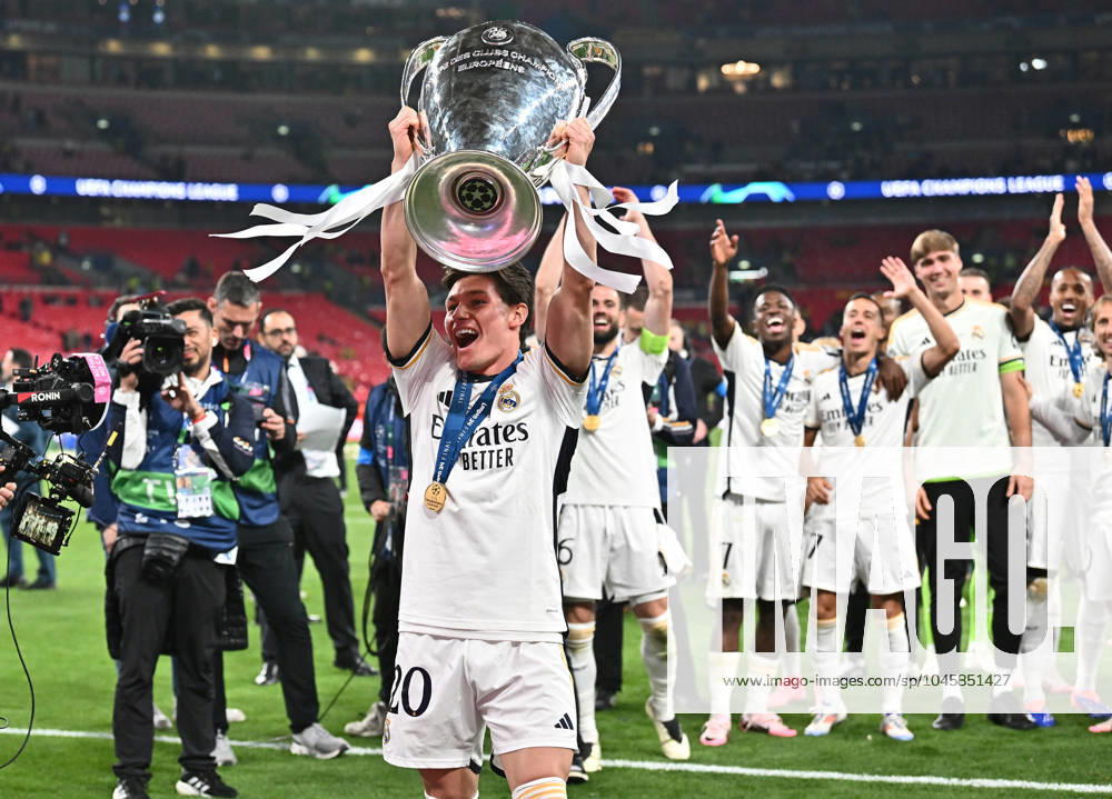 Football UEFA Champions League Final 2024, Borussia Dortmund Real Madrid,, v l Fran Garcia Real Madrid with the trophy London