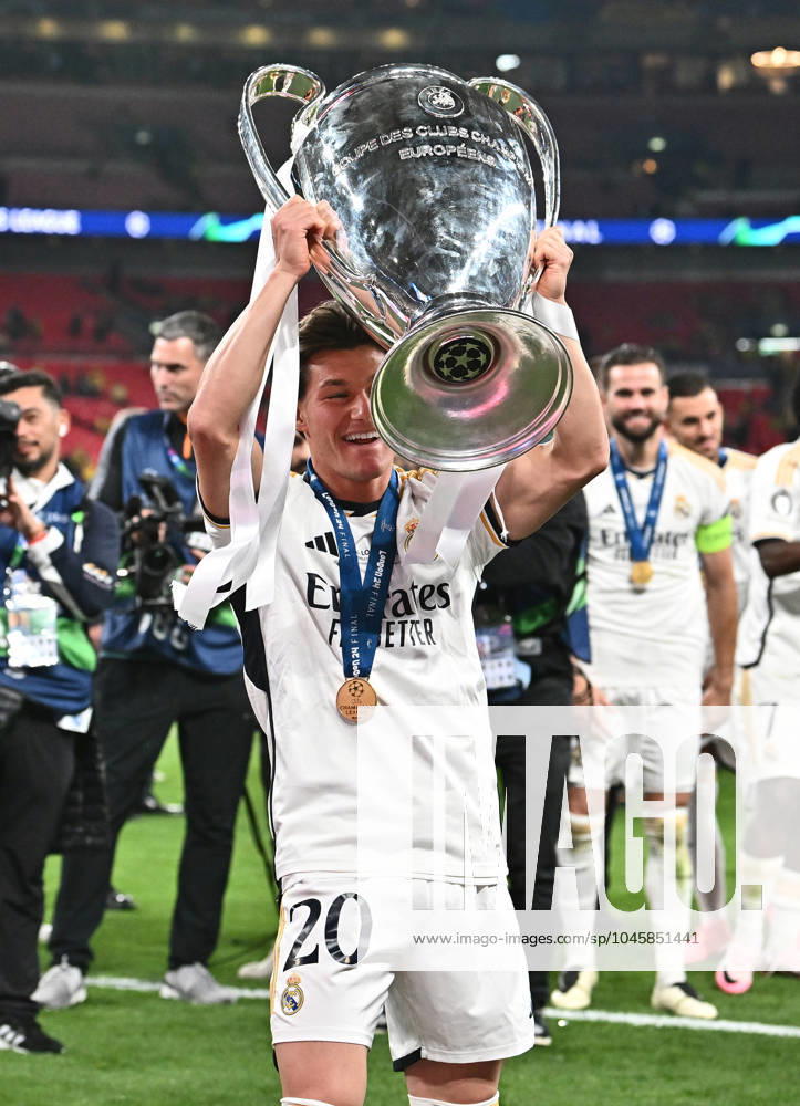 Football UEFA Champions League Final 2024, Borussia Dortmund Real Madrid,, v l Fran Garcia Real Madrid with the cup London