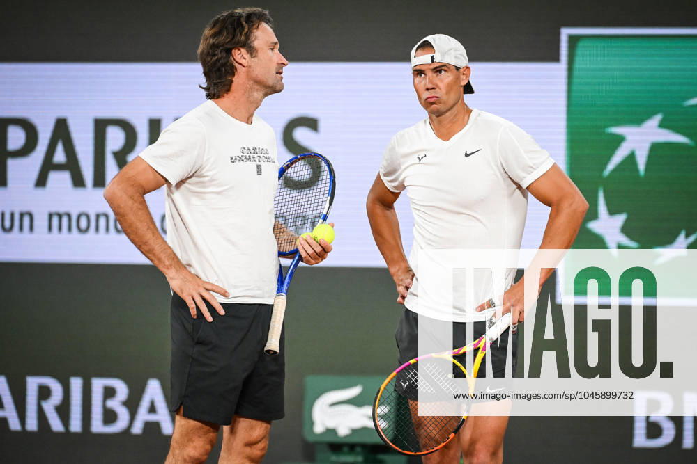 Rafael NADAL of Spain with his coach Carlos MOYA during a training session of Roland-Garros 2024, French Open 2024, Grand Slam tennis tournament at Roland-Garros Stadium on May 20, 2024 in Paris, France. Paris France - ZUMAm308 20240520_zsp_m308_119