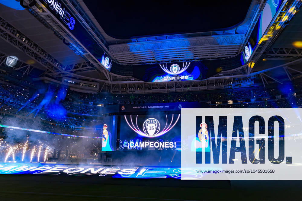 Real Madrid UEFA Champions League Trophy Parade 2024 A general view of Santiago Bernabeu stadium during Real Madrid UEFA Champions League Trophy Parade on June 2, 2024 in Madrid, Spain. Madrid Estadio Santiago Bernabeu Madrid Spain
