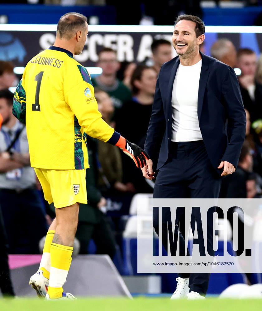 Paddy McGuinness of England and England Coach Frank Lampard. England XI v World XI, Soccer Aid for Unicef 2024, Football, Stamford Bridge, London, UK, 09 Jun 2024
