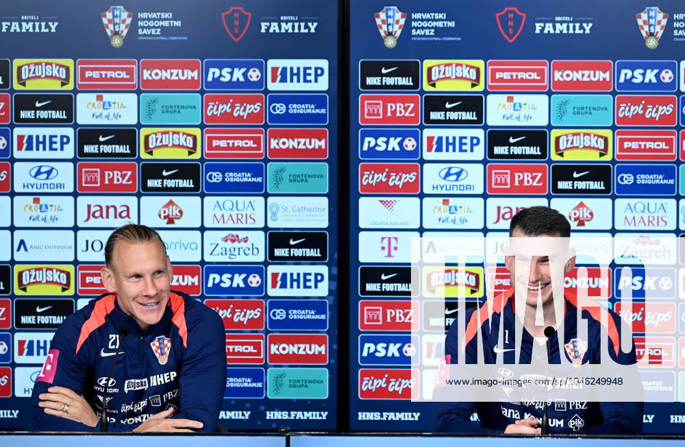 Croatia EURO 2024 press conference, PK, Pressekonferenz Domagoj Vida and Dominik Livkovic of Croatia speak during a Croatia national team, Nationalteam press conference at UEFA EURO, EM, Europameisterschaft,Fussball 2024 Croatia base camp in Neuruppin, Germany on June 11, 2024. MarkoxLukunic PIXSELL