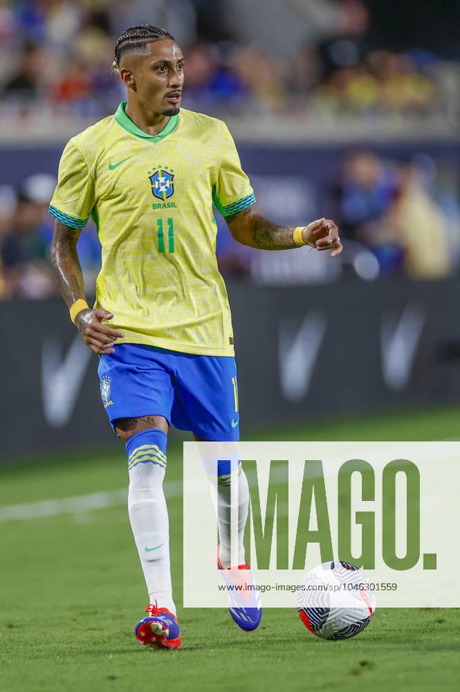 ORLANDO, FL - JUNE 12: Brazil midfielder Raphinha (11) dribbles the ball during the game between the United States and Brazil on June 12, 2024 at Camping World Stadium in Orlando, Fl. (Photo by David Rosenblum Icon Sportswire) SOCCER: JUN 12 Allstate Continental Clasico USA vs Brazil Icon24061211472220240613