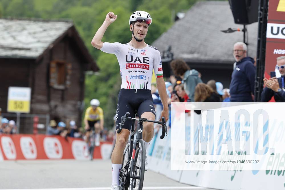 Tour de Suisse 2024 - stage 6 BLATTEN-BELALP, SWITZERLAND - JUNE 14 : Almeida Joao (POR) of UAE Team Emirates wins during stage 6 of the Tour of Switzerland 2024, an UCI World Tour cycling race. A stage with start in Ulrichen and finish after 42.5 in Blatten Belalp on June 14, 2024 in Blatten-Belalp, Switzerland, 14 06 2024 Blatten-Belalp Switzerland