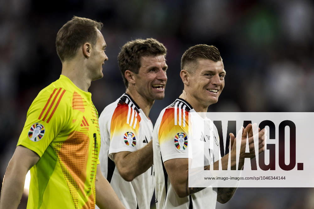 UEFA EURO 2024 Opening match Germany Scotland 14 06 2024 Manuel Neuer Germany, 1 , Thomas Müller Germany, 13 , Toni Kroos Germany, 8 laugh UEFA EURO 2024 Opening match Germany Scotland Munich Football Arena, Munich on 14 06 2024