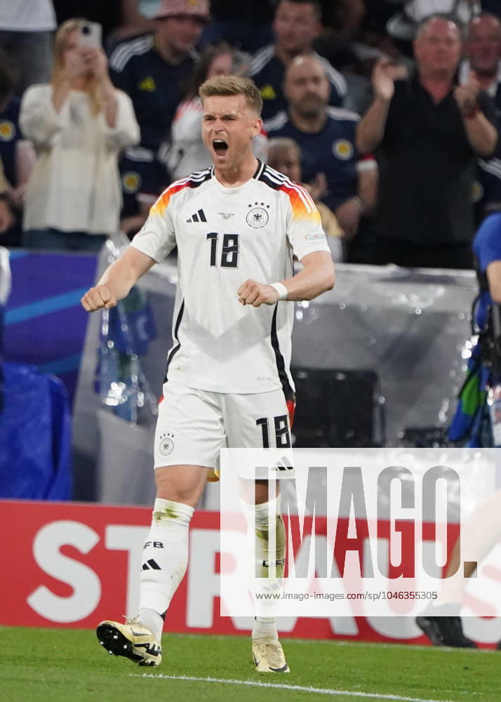 National team, Football, UEFA Euro2024, EM 2024,Germany Scotland Allianzarena, Munich Maximilian Mittelstädt, cheers , Germany ,Action, Single picture