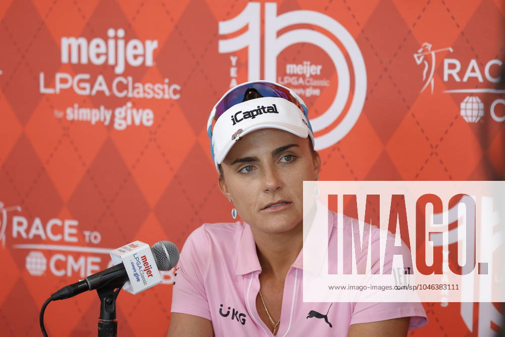 GRAND RAPIDS, MI - JUNE 15: LPGA, Golf Damen golfer Lexi Thompson talks to the media after shooting 7 under par for her third round score during the LPGA Meijer LPGA Classic for Simply Give on June 15th, 2024, at Blythefield Country Club in Grand Rapids, Michigan. (Photo by Brian Spurlock Icon Sportswire) GOLF: JUN 15 LPGA Meijer LPGA Classic for Simply Give Icon24061544