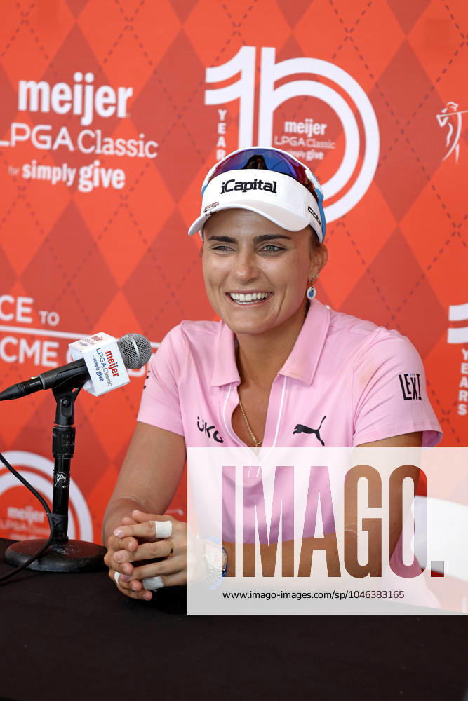 GRAND RAPIDS, MI - JUNE 15: LPGA, Golf Damen golfer Lexi Thompson talks to the media after shooting 7 under par for her third round score during the LPGA Meijer LPGA Classic for Simply Give on June 15th, 2024, at Blythefield Country Club in Grand Rapids, Michigan. (Photo by Brian Spurlock Icon Sportswire) GOLF: JUN 15 LPGA Meijer LPGA Classic for Simply Give Icon24061547
