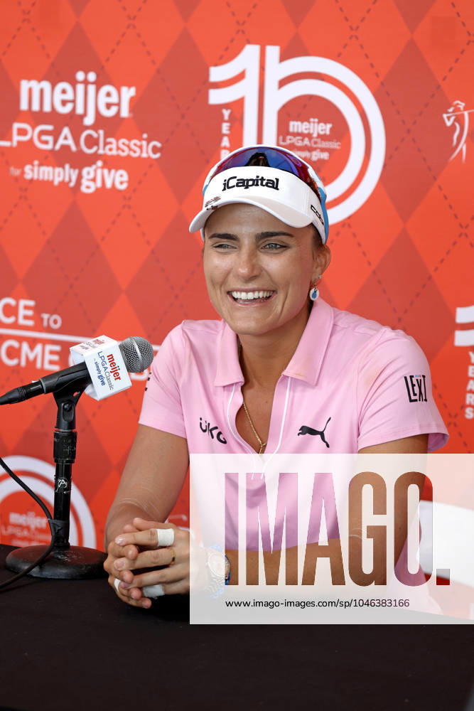GRAND RAPIDS, MI - JUNE 15: LPGA, Golf Damen golfer Lexi Thompson talks to the media after shooting 7 under par for her third round score during the LPGA Meijer LPGA Classic for Simply Give on June 15th, 2024, at Blythefield Country Club in Grand Rapids, Michigan. (Photo by Brian Spurlock Icon Sportswire) GOLF: JUN 15 LPGA Meijer LPGA Classic for Simply Give Icon24061548