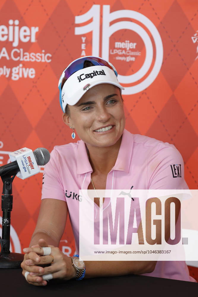 GRAND RAPIDS, MI - JUNE 15: LPGA, Golf Damen golfer Lexi Thompson talks to the media after shooting 7 under par for her third round score during the LPGA Meijer LPGA Classic for Simply Give on June 15th, 2024, at Blythefield Country Club in Grand Rapids, Michigan. (Photo by Brian Spurlock Icon Sportswire) GOLF: JUN 15 LPGA Meijer LPGA Classic for Simply Give Icon24061549