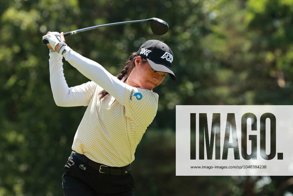 Meijer LPGA, Golf Damen Classic Celine Boutier of France tees off on the 12th hole during Day Three of the Meijer LPGA Classic for Simply Give golf tournament at Blythefield Country Club in Belmont, MI, USA Saturday, June 15, 2024. Belmont Michigan United States