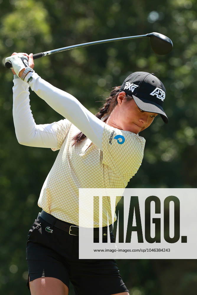 Meijer LPGA, Golf Damen Classic Celine Boutier of France tees off on the 12th hole during Day Three of the Meijer LPGA Classic for Simply Give golf tournament at Blythefield Country Club in Belmont, MI, USA Saturday, June 15, 2024. Belmont Michigan United States